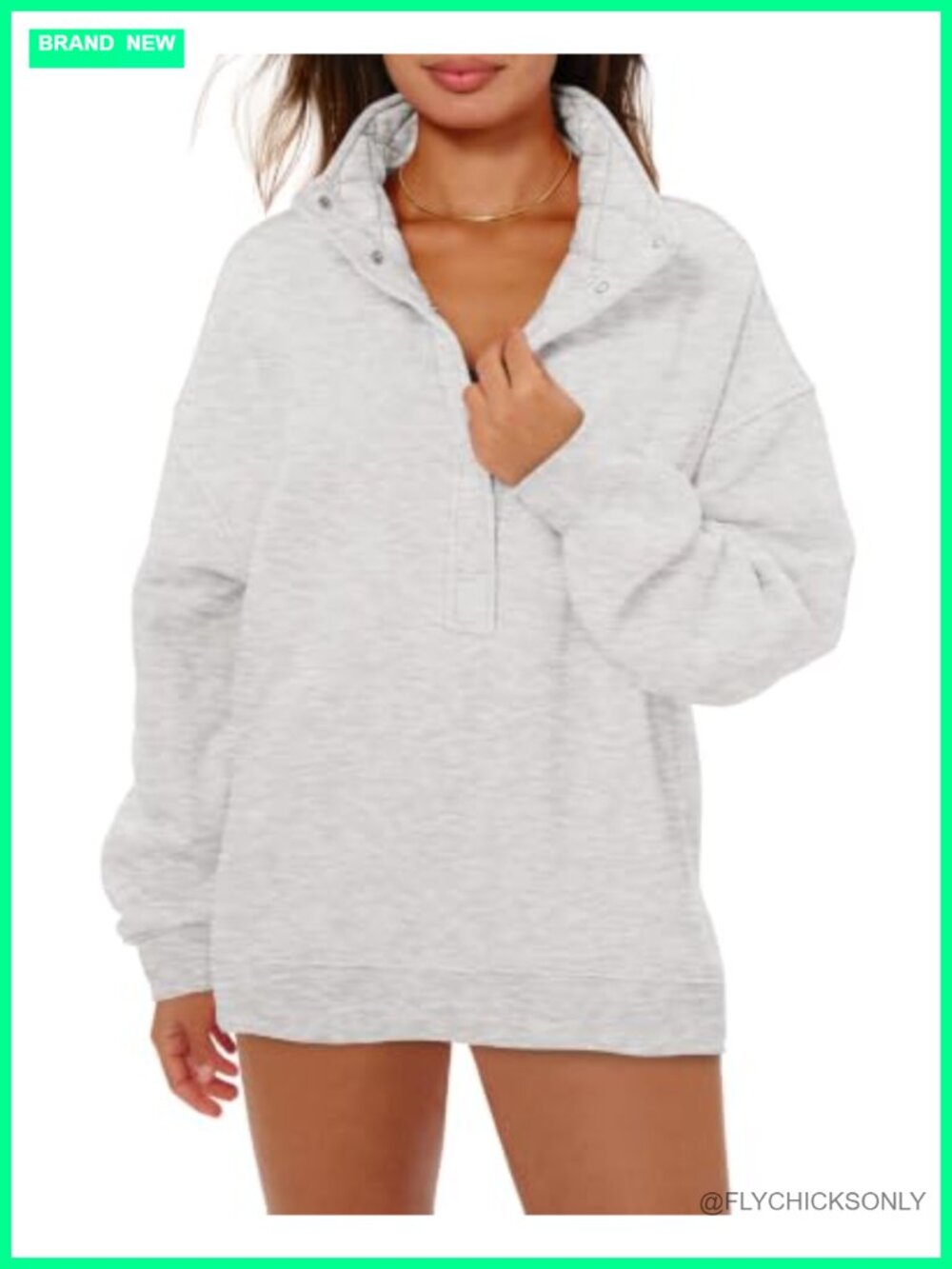 Oversized Henley Neck Sweatshirt Cotton Blend Pullover Top